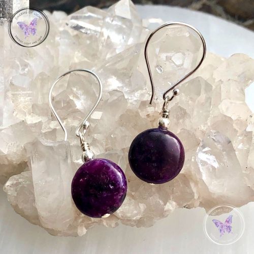 Lepidolite Coin Silver Earrings